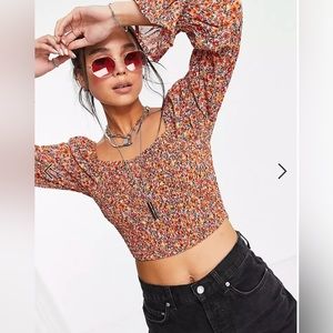 Violet Romance shirred crop top in ditsy print